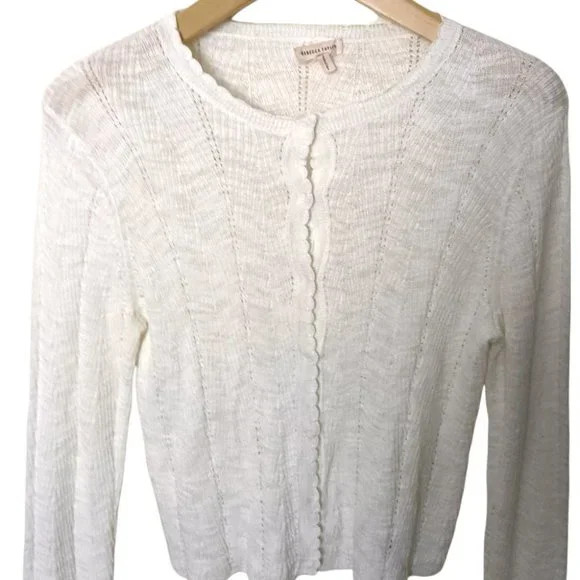 NWOT Rebecca Taylor Chevron Cardigan Large Cream Cotton Blend Sweater - Picture 6 of 7